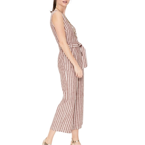 Boden Verity Red & White Striped Linen Blend Cropped Jumpsuit - 6 - Picture 4 of 15